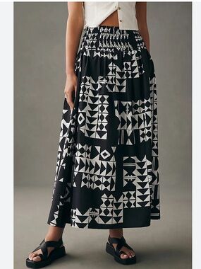 Anthropologie Black and White Geometric Maxi Skirt